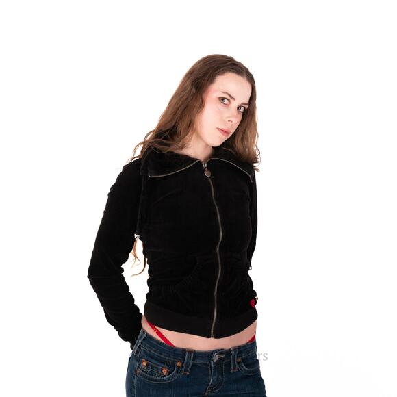 Vintage Y2k Twisted Heart Velvet Velour Zip Up Embellished Hoodie Jacket - S - Picture 9 of 10